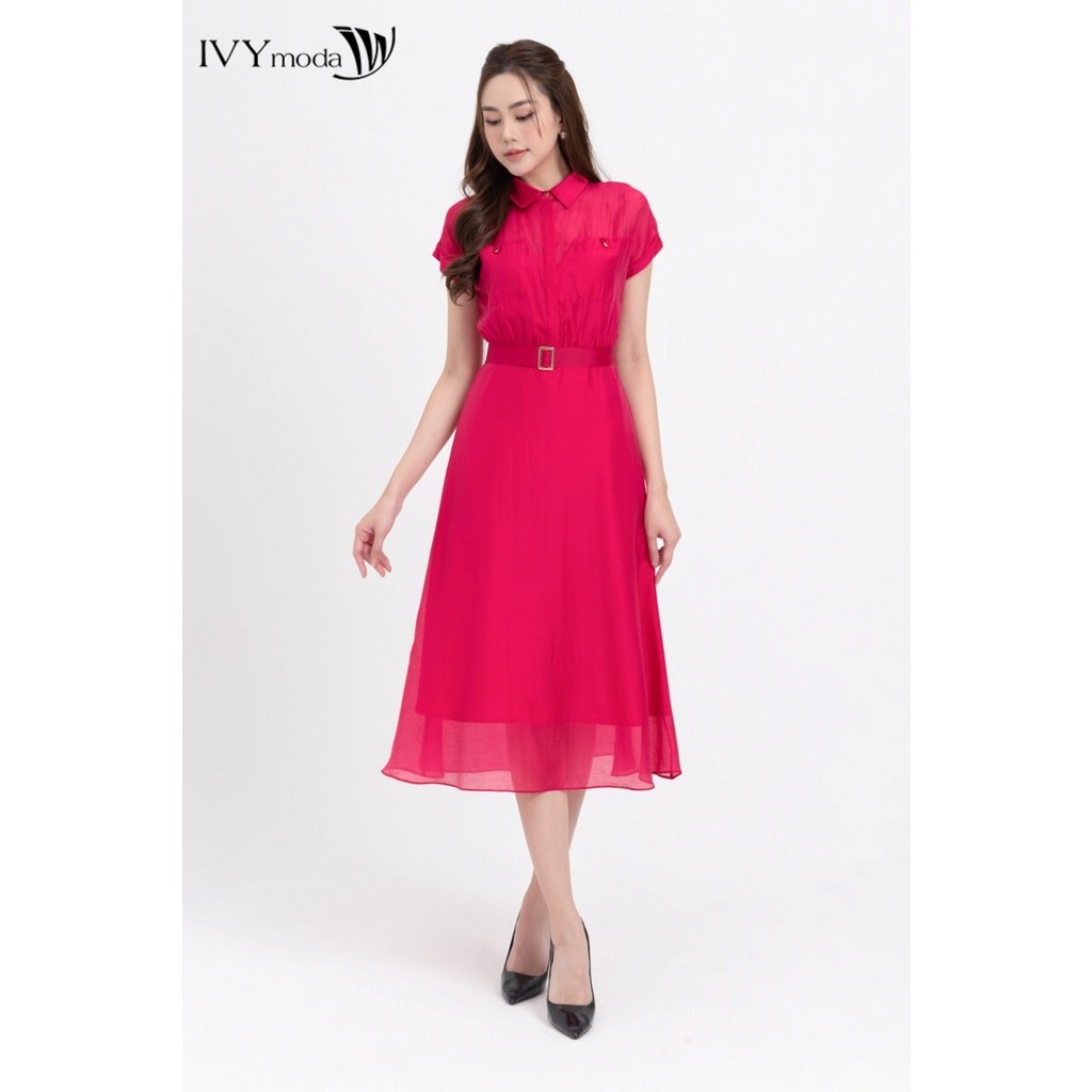 [TẶNG ÁO 2 DÂY] Đầm lụa dáng xòe phối đai IVY moda MS 48M8275