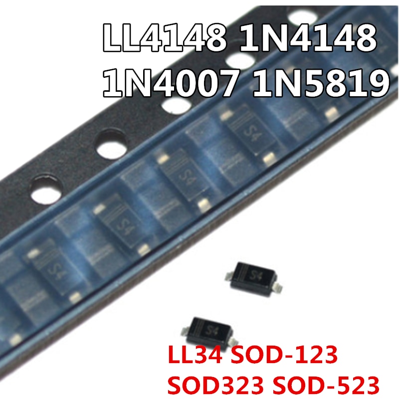 100pcs ll4148 ll34 1n4148 1n4148ws 1n4148wt t4 1n4007 1n4007w t7 a7 1n5819 1n5819ws s4 sod123 sod323 sod523 0805 0603 1206