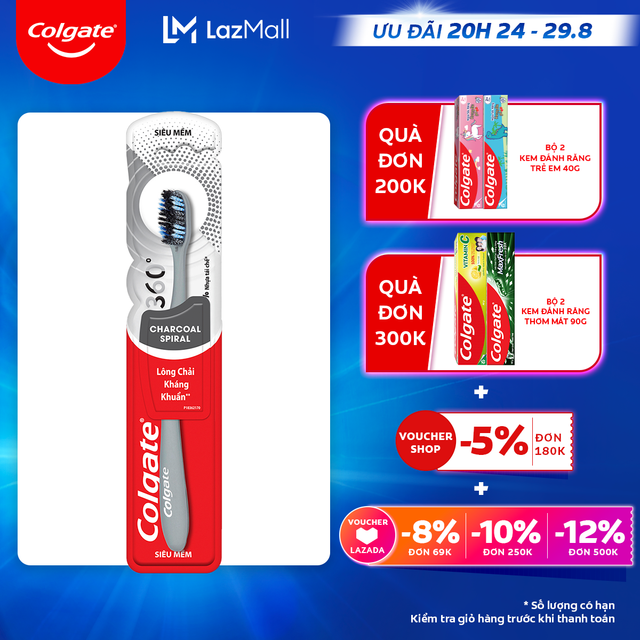 Colgate toothbrush 360 activated carbon antimicrobial charcoal spiral