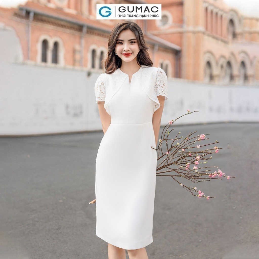 [25 - 29.6 |Voucher 10-14%] Đầm nữ bút chì phối ren thời trang GUMAC DE01075