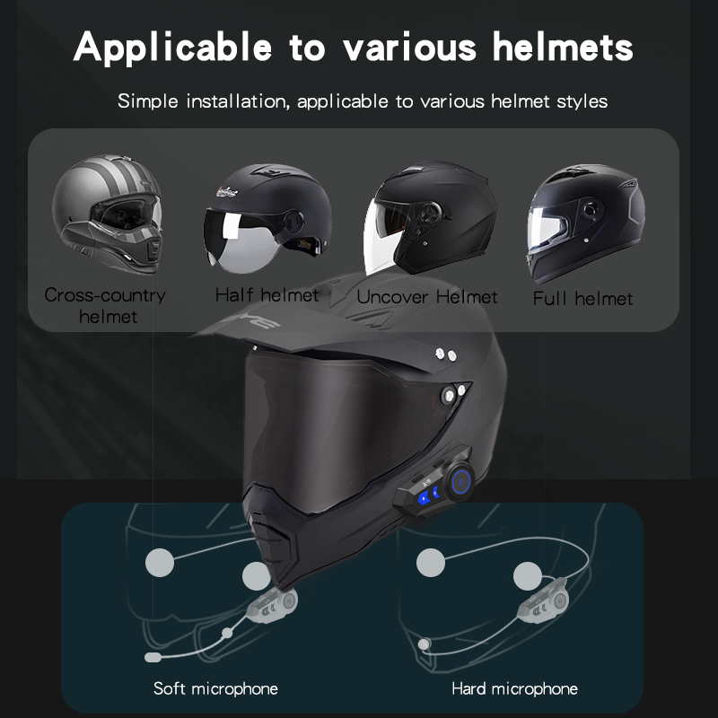 Motorcycle Bluetooth Headset X-15 Waterproof Noise Reduction  1200mAh Wireless Hands-free Automatic Answering with Ambient Lights Headphone