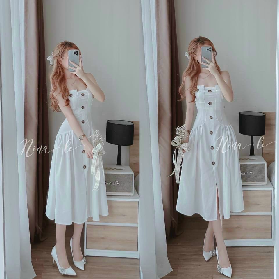 Đầm Nhún Xòe 2 Dây Xinh Xắn