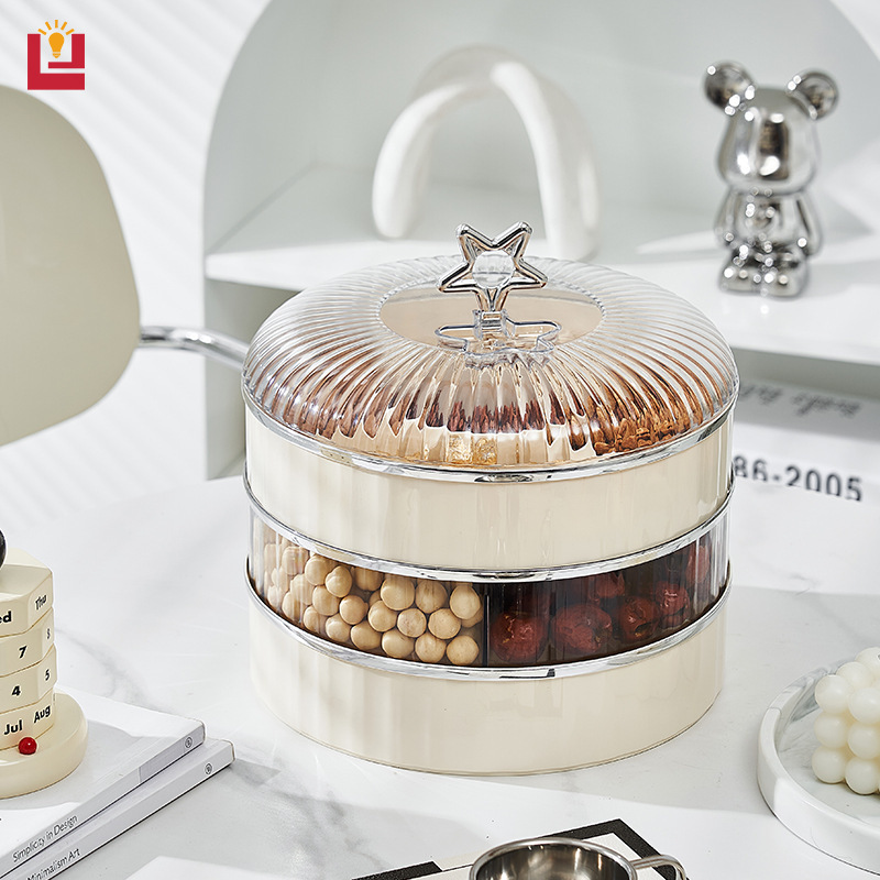 YONUO Light luxury fruit box, household multi-layer fruit plate, divided grid, cream air-dried fruit box with lid, living room, nut candy box, snack box