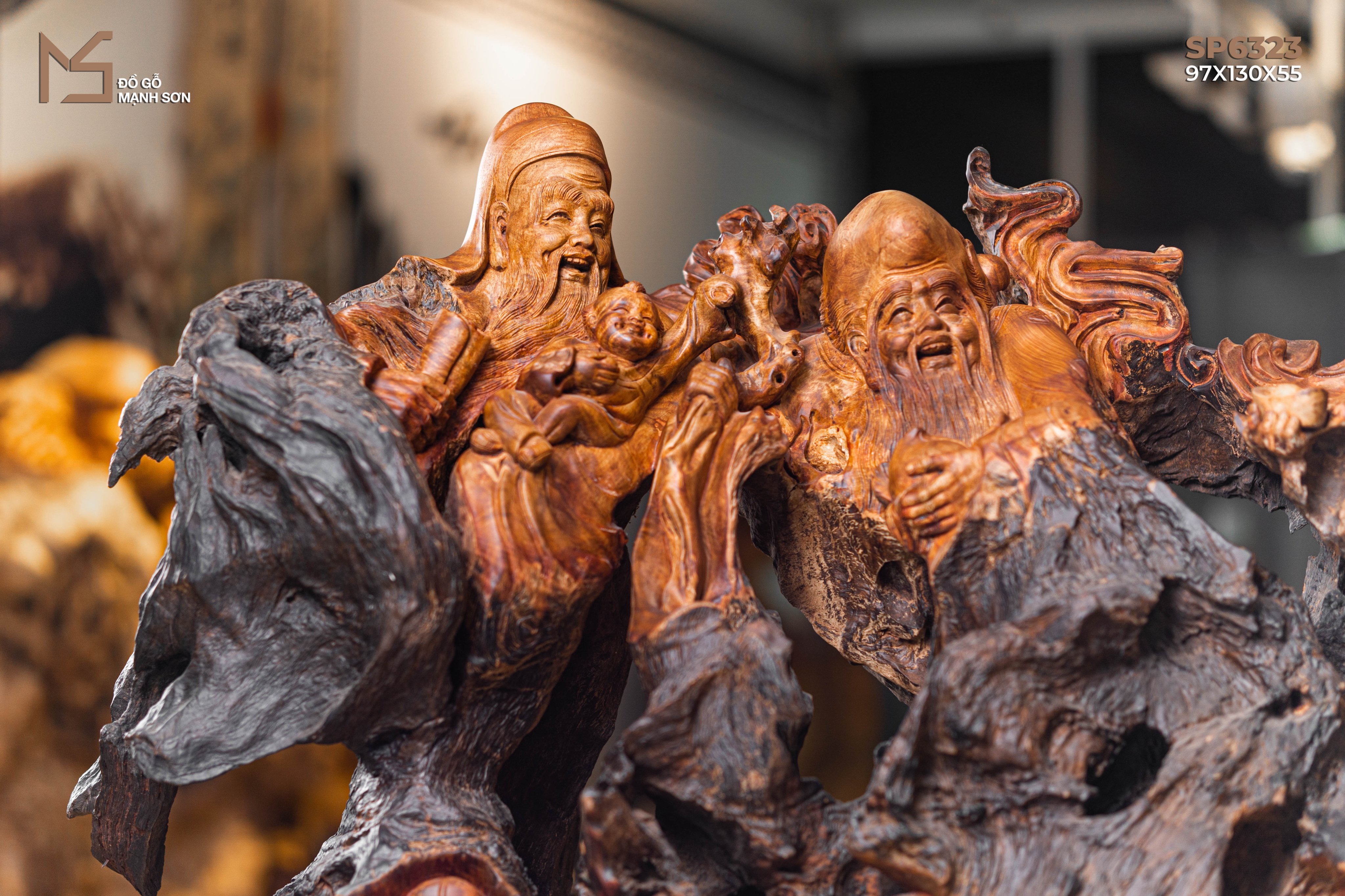 Tượng Gỗ Tam Đa (Gỗ Nu Hương)