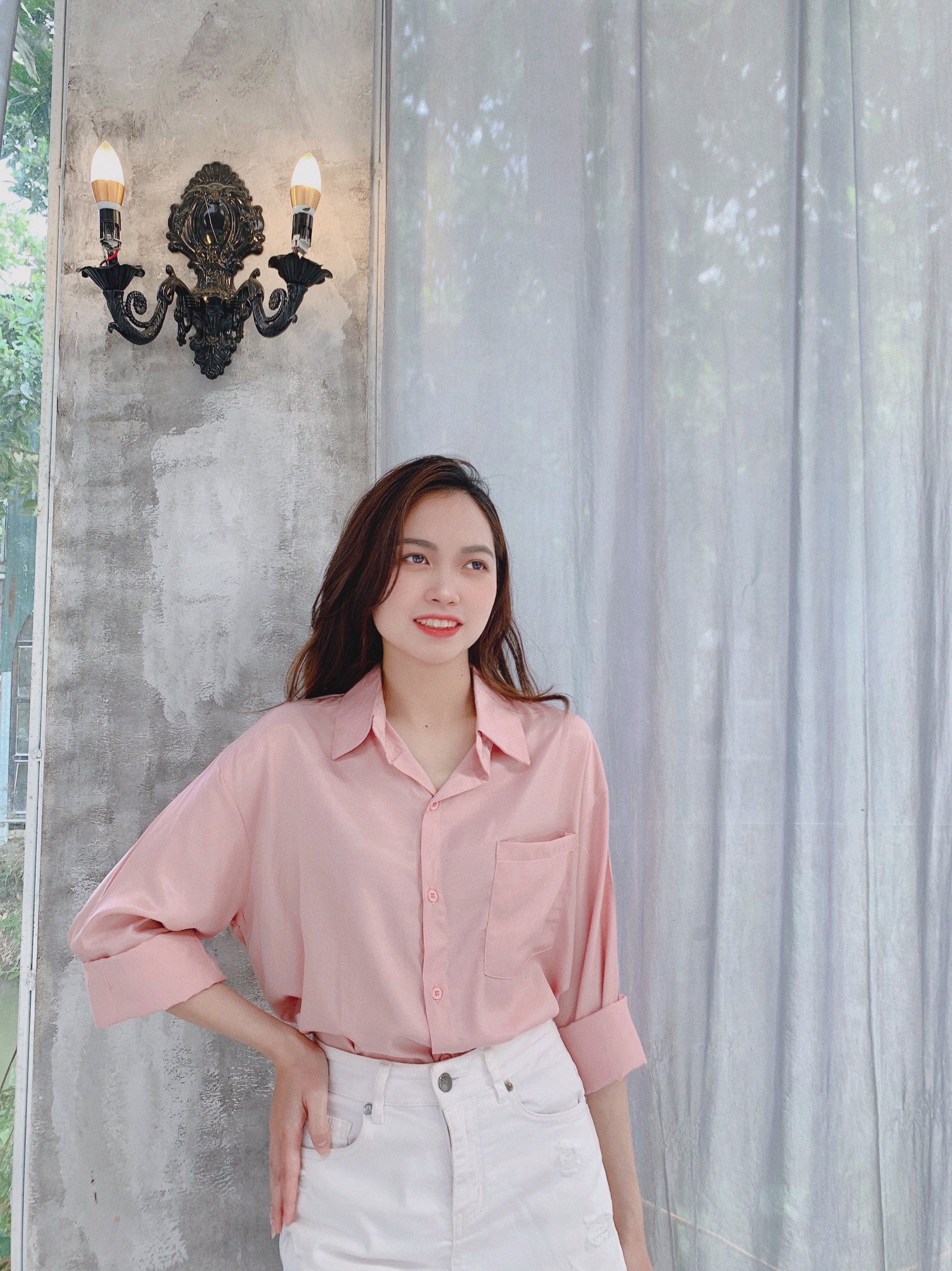 Sơ Mi Lụa Giấy Màu Hồng Ảnh Thật
