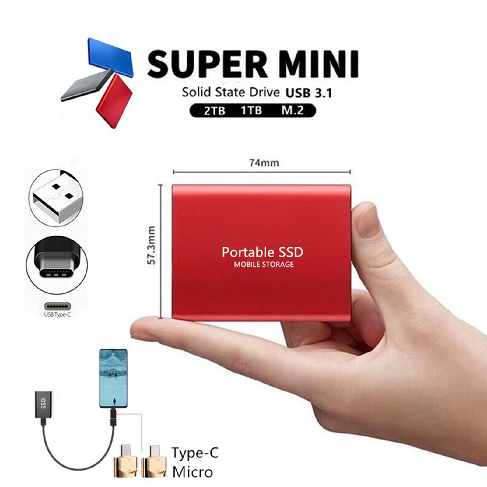 USB 3.14TB SSD External Hard Drive Mobile Solid State Hard Disk for Desktop Mobile Phone Laptop High Speed Storage Memory Stick.