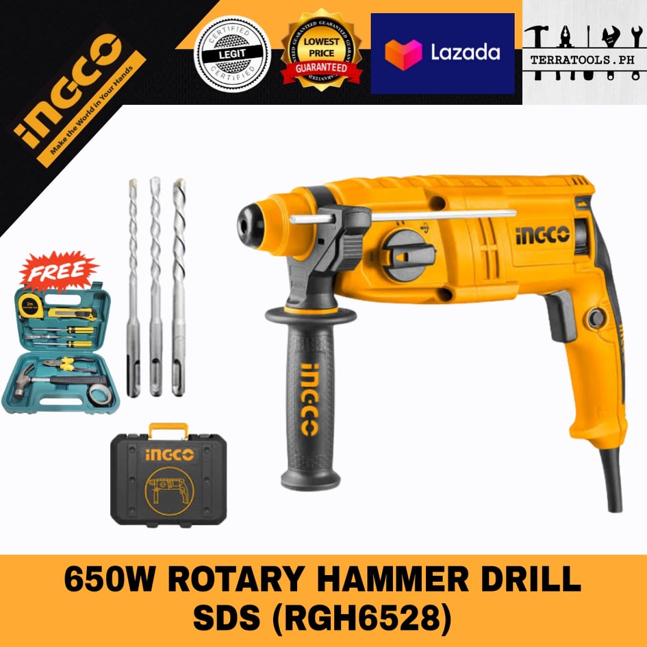 INGCO 3 in 1 Rotary Chipping Hammer Drill SDS PLUS Chuck Tool 650W RGH6528 FREE TOOLSET Lazada PH
