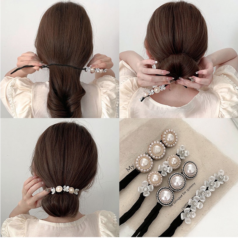 เวอร์ชั่นเกาหลีของ Pearl Hairpin Ball Hair Hoop French Lazy Hair Curler