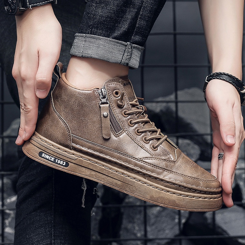 Giày boot namGiày Bốt Martin Da Có Khóa Kéo RKC343