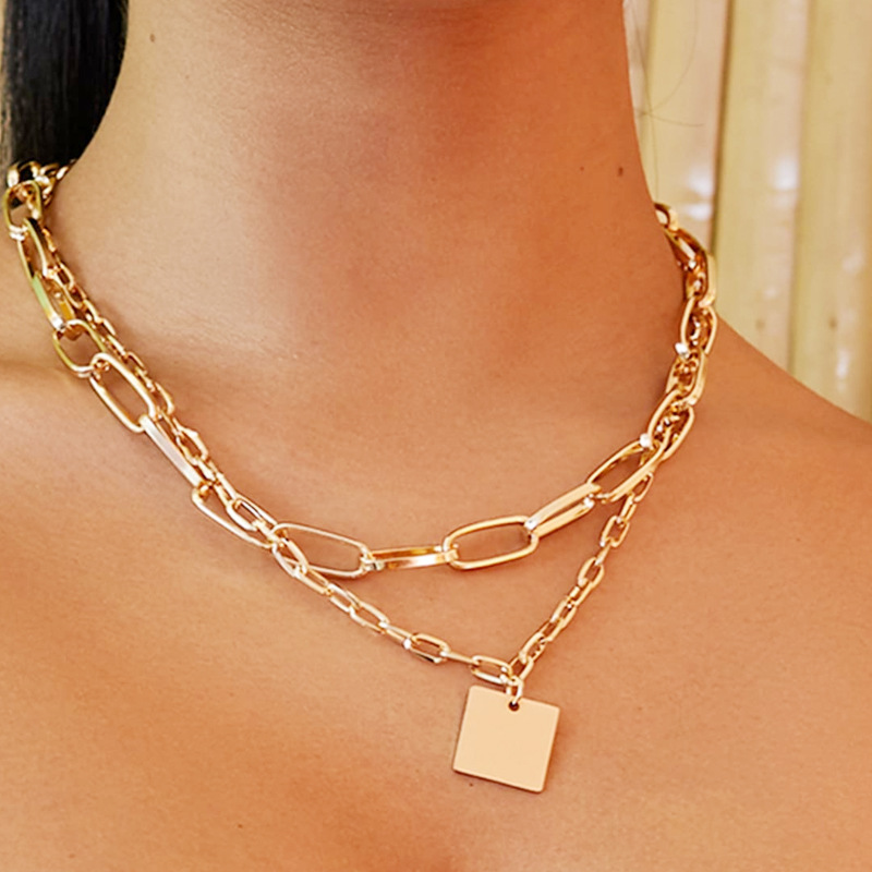【Super Sale】Rough Chain Overlapping Necklace Gold Multilayer ...