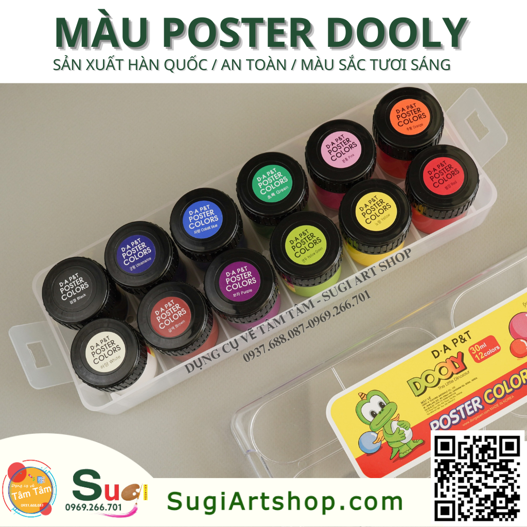 Màu Poster Dooly 12 màu (hủ 30ml), Màu nước Dooly