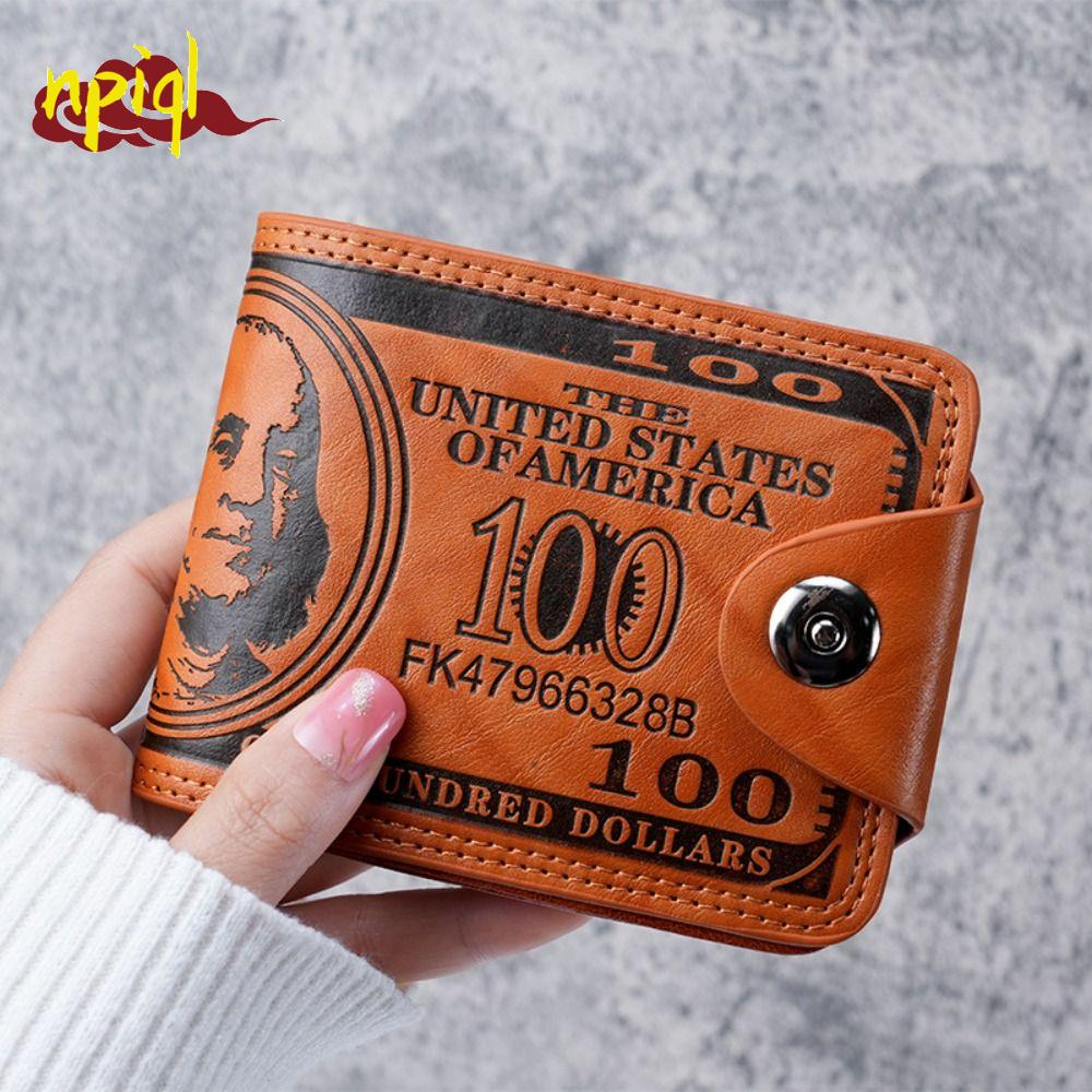 NPIQL US Dollar Pattern Dollar Pattern Wallet Buckle PU Leather Men's Wallet Retro Large Capacity PU Clutch Bag Men