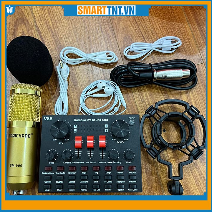 Micro thu âm BM900 và sound card âm thanh V8S tặng kèm tai nghe, hàng chuẩn