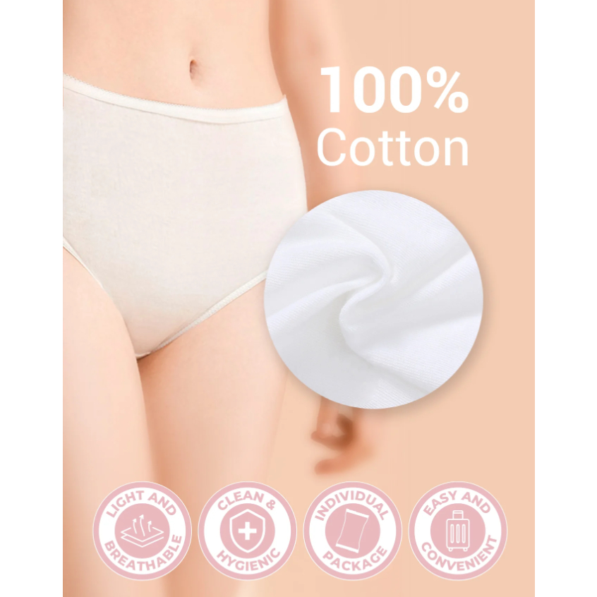 Disposable Panties Cotton 一次性內褲女 Panties Pakai Buang Seluar Dalam Wanita  Pakai Buang Color 100% Premium Cotton 5pcs/pack