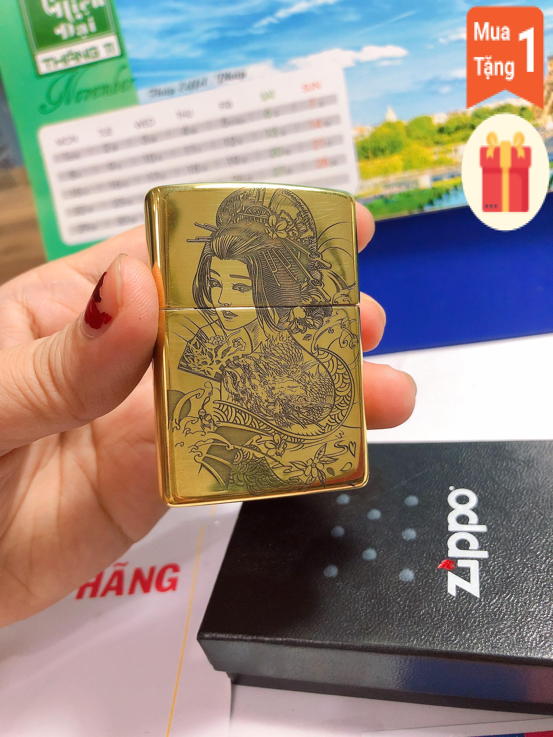 Bật lửa Zippo Mỹ High Polished Brass chủ đề Cô Gái Nhật