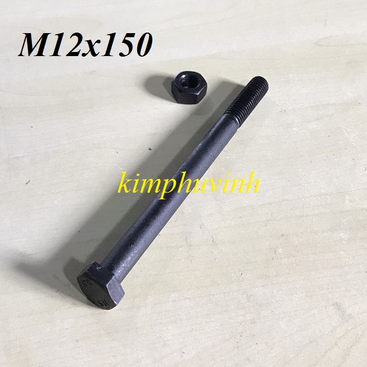 02 bộ - 12x150mm bulong thép đen - bulon đen 8.8