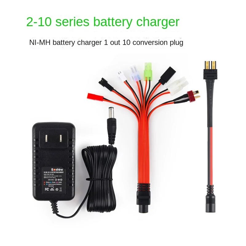 【Limited Time Only】 2s-10s NIMH NiCd charger 2.4V 3.6V 6v 4.8v 7.2V 8.4V 9.6v 12v 0.5A-1A NIMH charger with 8 connectors.