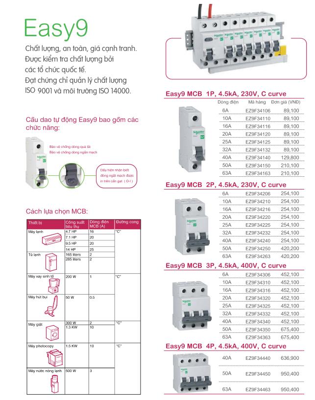 Aptomat MCB 1 pha Schneider 4.5kA, 230VAC -10A,16A,20A,25A,32A