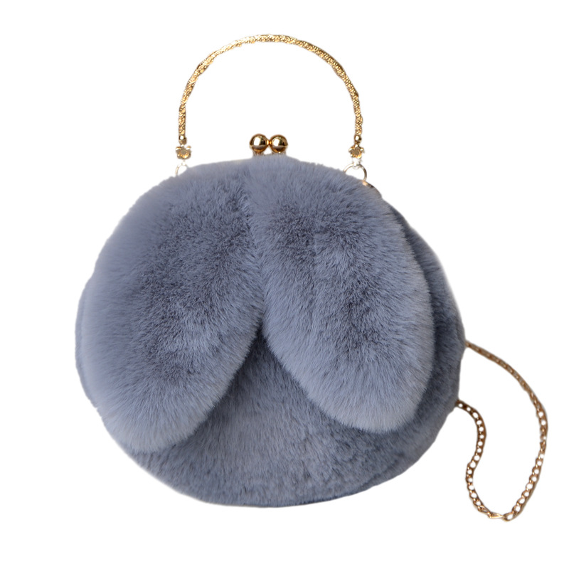 Plush bunny bag bag women's cross-body autumn and winter new chain hand-held fur bag cute cross-body rabbit ear clip bag. 