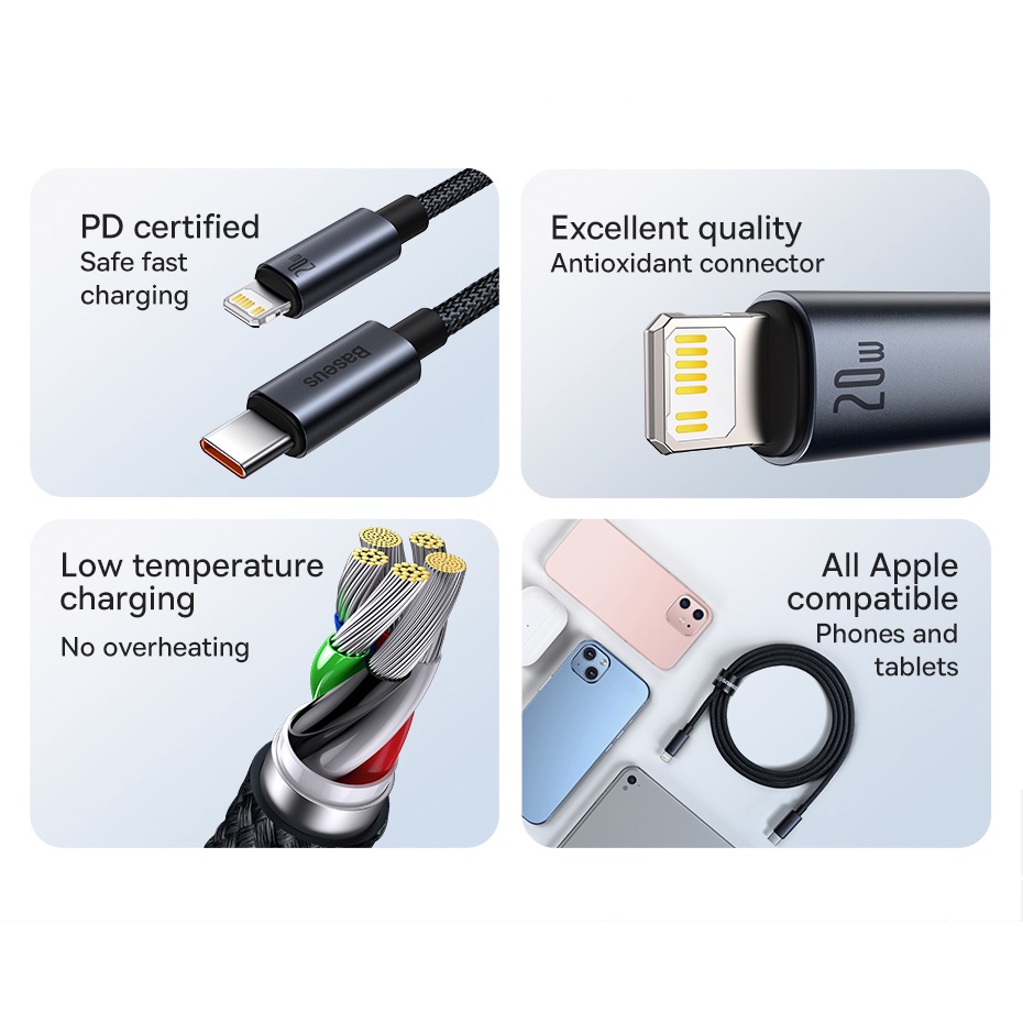 [TYPE C => IPHONE] - Dây Cáp Sạc Nhanh Baseus PD 20W Dành Cho iPhone 13 12 11 Pro Max (chiều dài dây 1M)