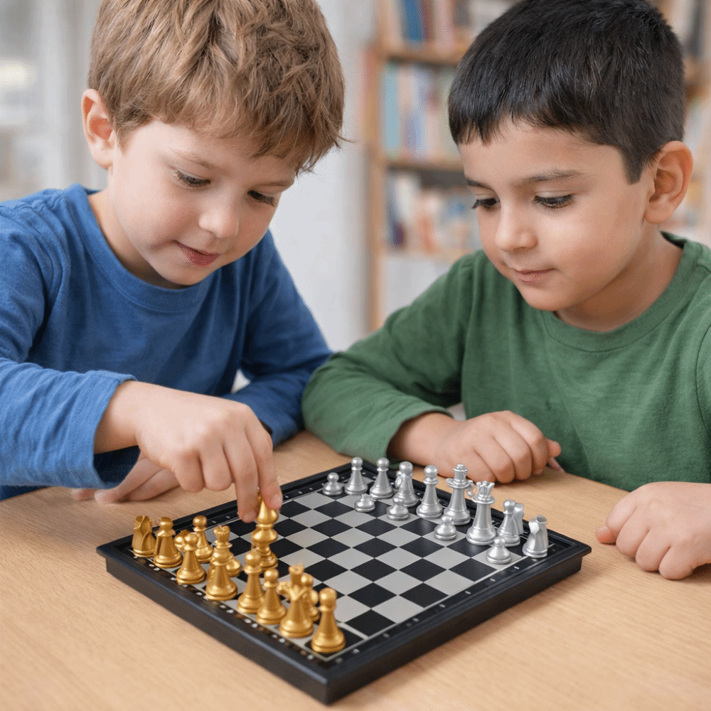 Pocket Size Mini Chess Set Magnetic Pieces Table Games Magnetic Chess Folded Design Board Game Competition Use.
