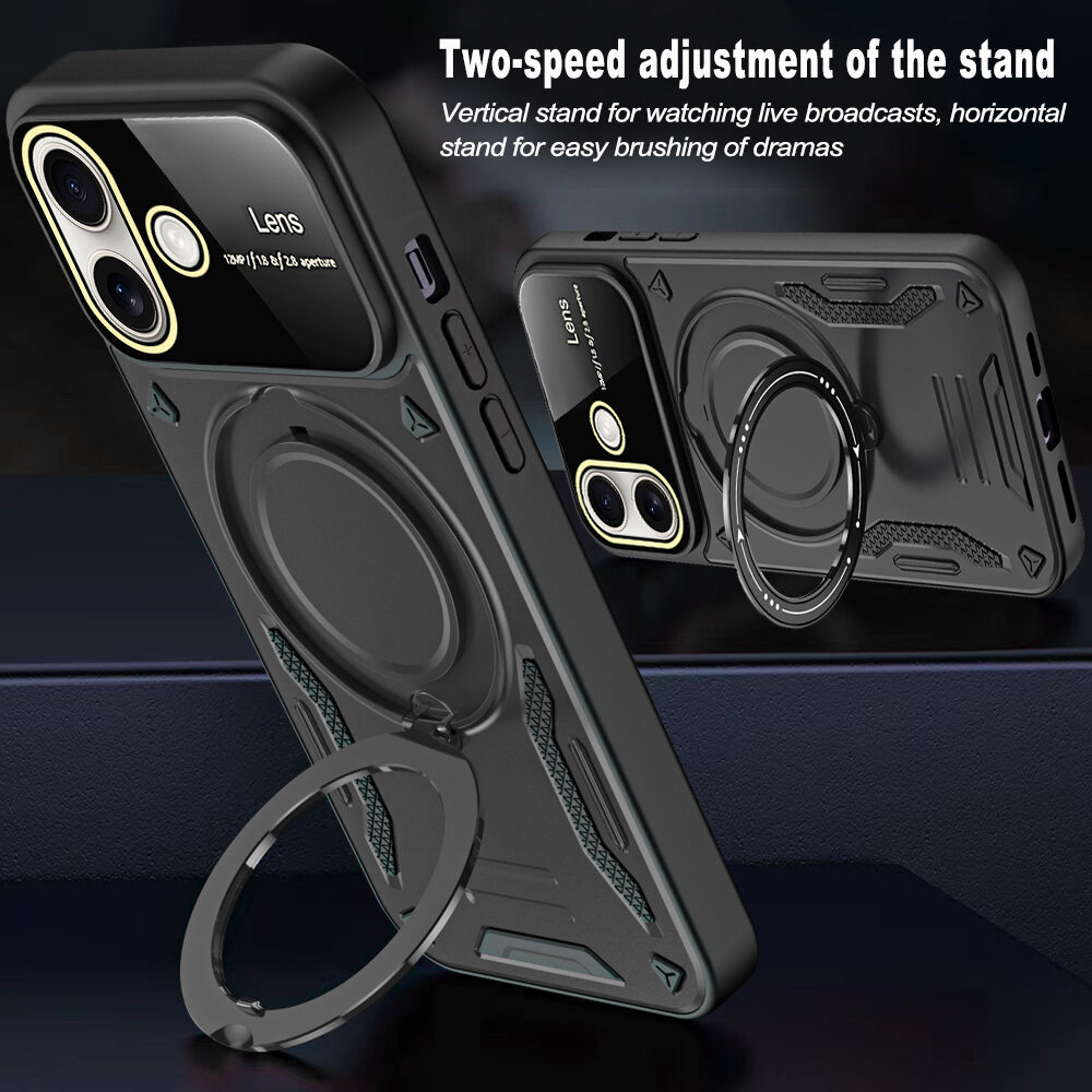 lthmy for iPhone 16 Pro Max Casing dual layer magnetic ring stand MagSafe case with cover.