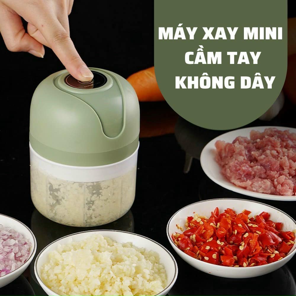 Máy xay tỏi ớt tích điện mini, mày xay gia vị, đồ ăn dặm 250ml