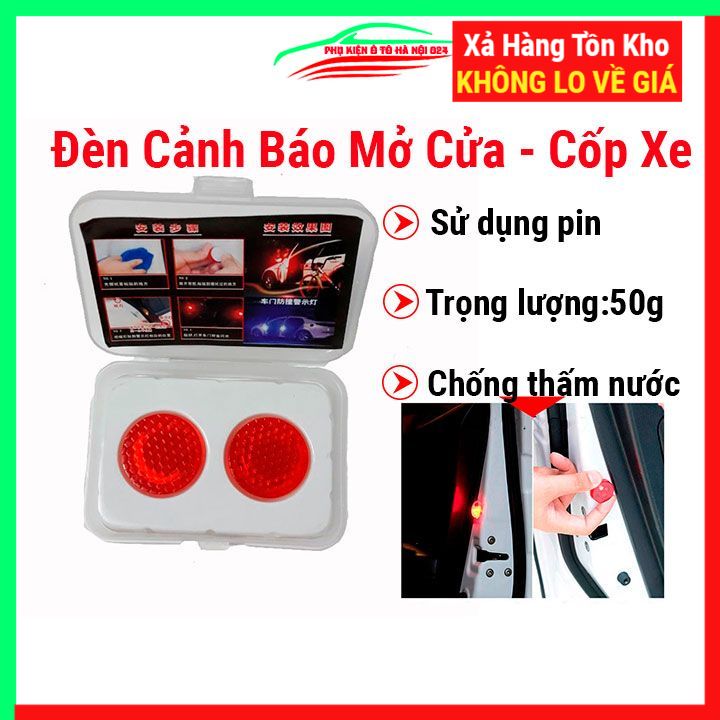 Bộ 2 đèn cảnh báo mở cửa - cốp xe cảnh báo an toàn ban đêm dùng pin 3V, chống thấm nước tốt