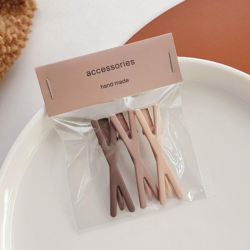 Milk Coffee Gradient Combination Set with Duckbill Clip, Water Drop Hair Clip, Bang Hair Clip, Cross Hair Clip