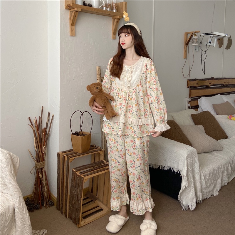 Set bộ hoa nhí phối ren cổ tròn quảng châu