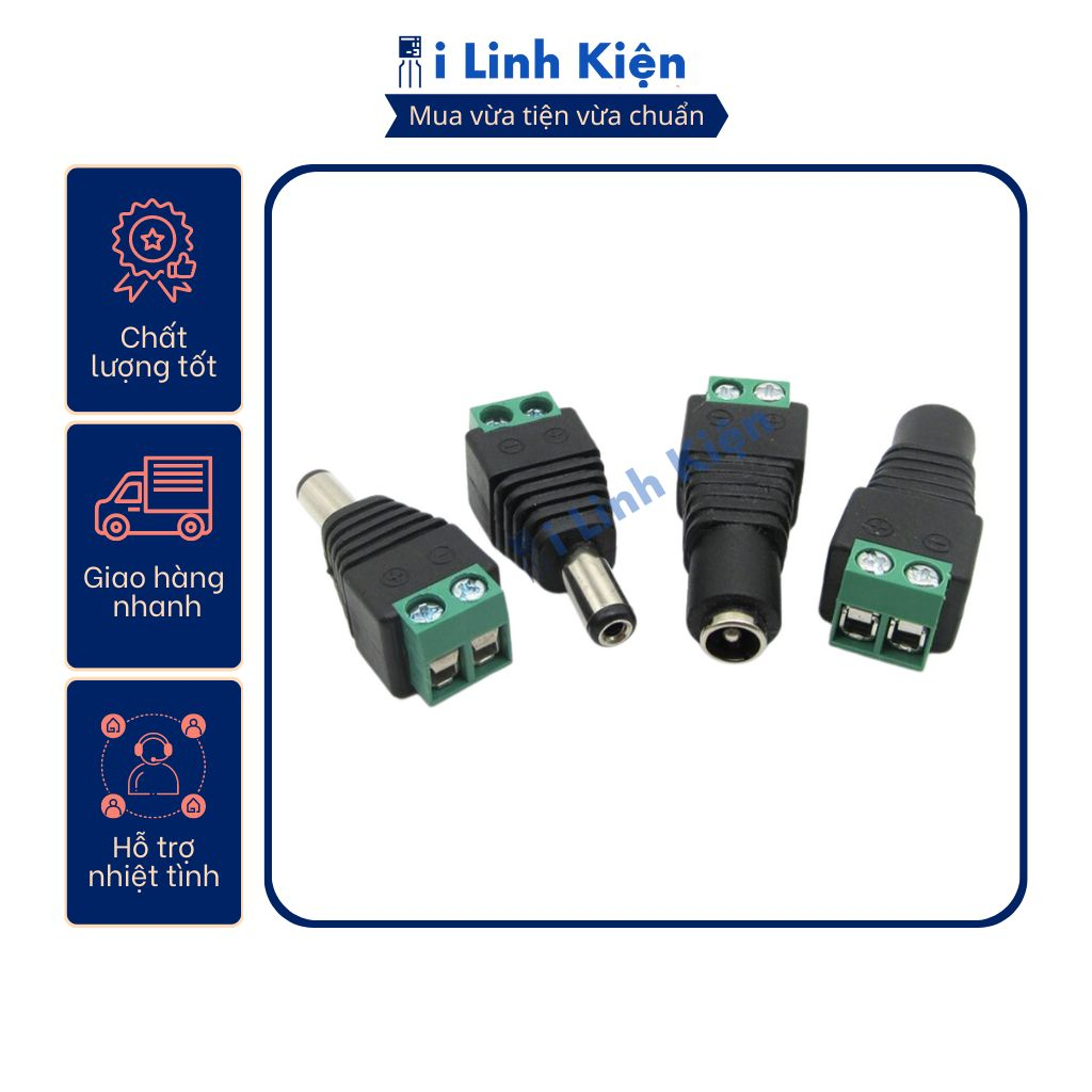 Jack nguồn DC cái 5.5x2.1mm đấu dây dùng vít