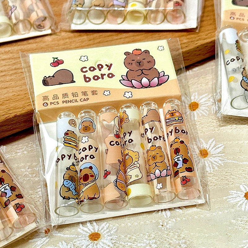 6pcs%20Pack%20Capybara%20Pencil%20Cap%20For%20Pupil%20Transparent%20Protects%20Pencil%20Tip%20Japanese%20Kawaii%20Stationery%20Cute%20Stuff%20Back%20To%20School%20-%20Image%203