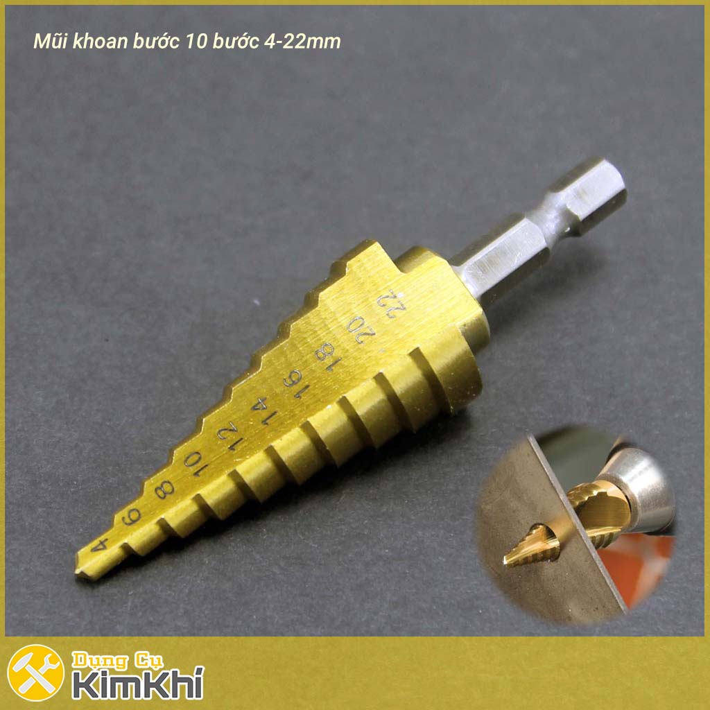 Mũi khoan bước thẳng 4-22mm HSS phủ Titanium