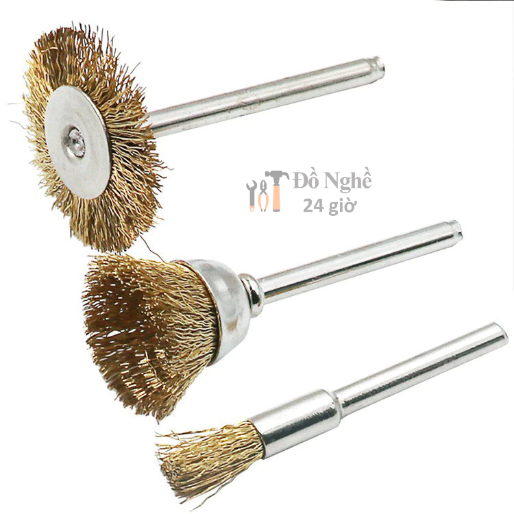 Bộ 9 chổi đồng đánh bóng, tẩy gỉ mini trục 3.17mm
