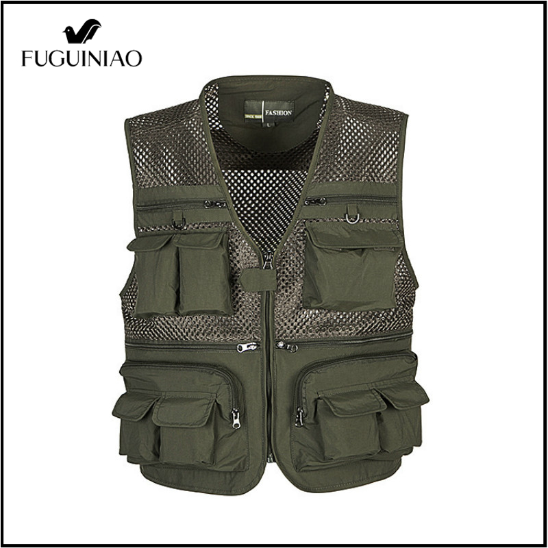 FUGUINIAO Outdoor Fishing Vests Quick Dry Breathable Multi Pocket Mesh Jackets Photography Hiking Vest Army green fish Vest