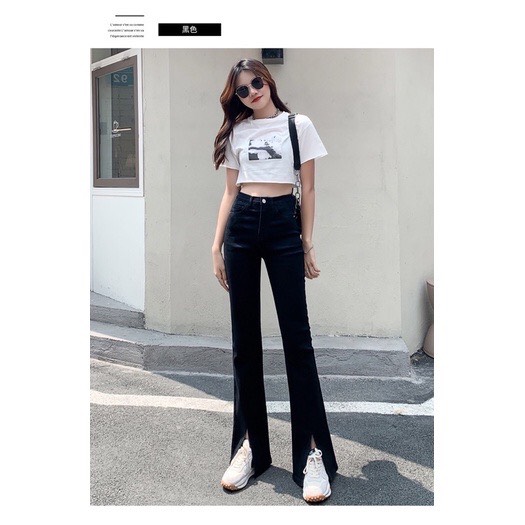 Quần jean ống loe xẻ tà lưng cao siêu hot