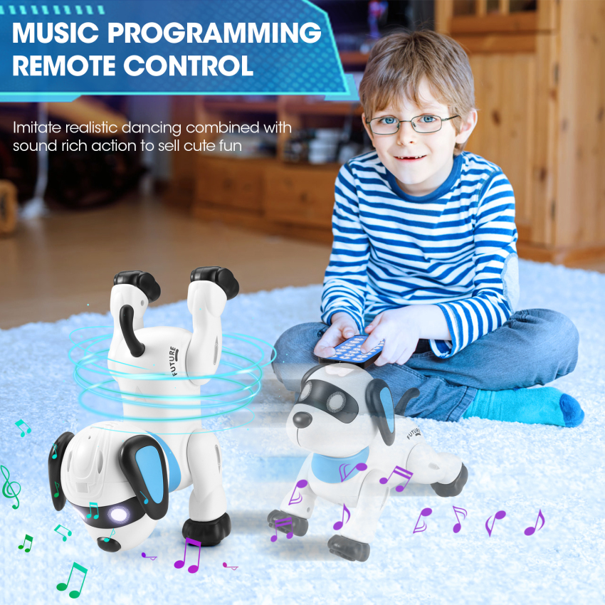 Remote Control Robot Dog Toy, Programmable Interactive & Smart Dancing Robots For Kids 5 And Up, RC Stunt Toy Dog With Sound LED Eyes, Electronic Pets Toys Robotic Dogs For Kids Gifts