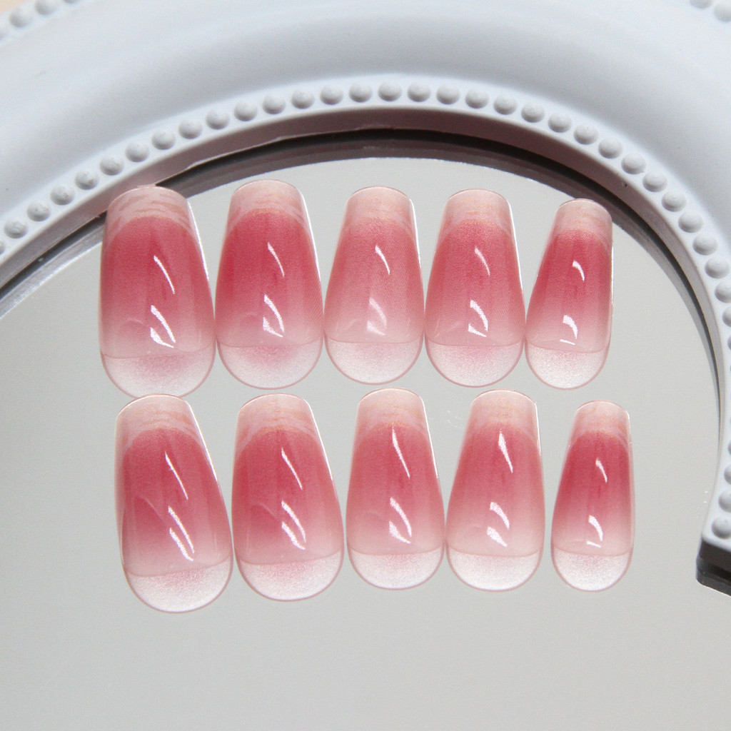 24Pcs Edge White Braided French Girl Pink Fake Nails with Glue DIY Art Design False Nails Wearable Artificial Nails. 