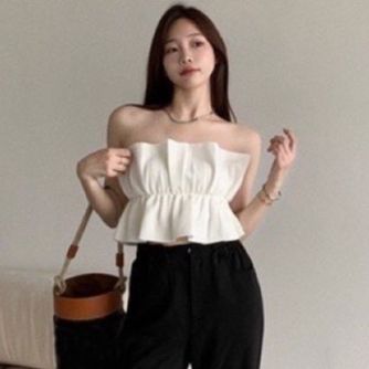 Áo ống kiểu bèo nhún eo (có mút ngực) , áo croptop nữ