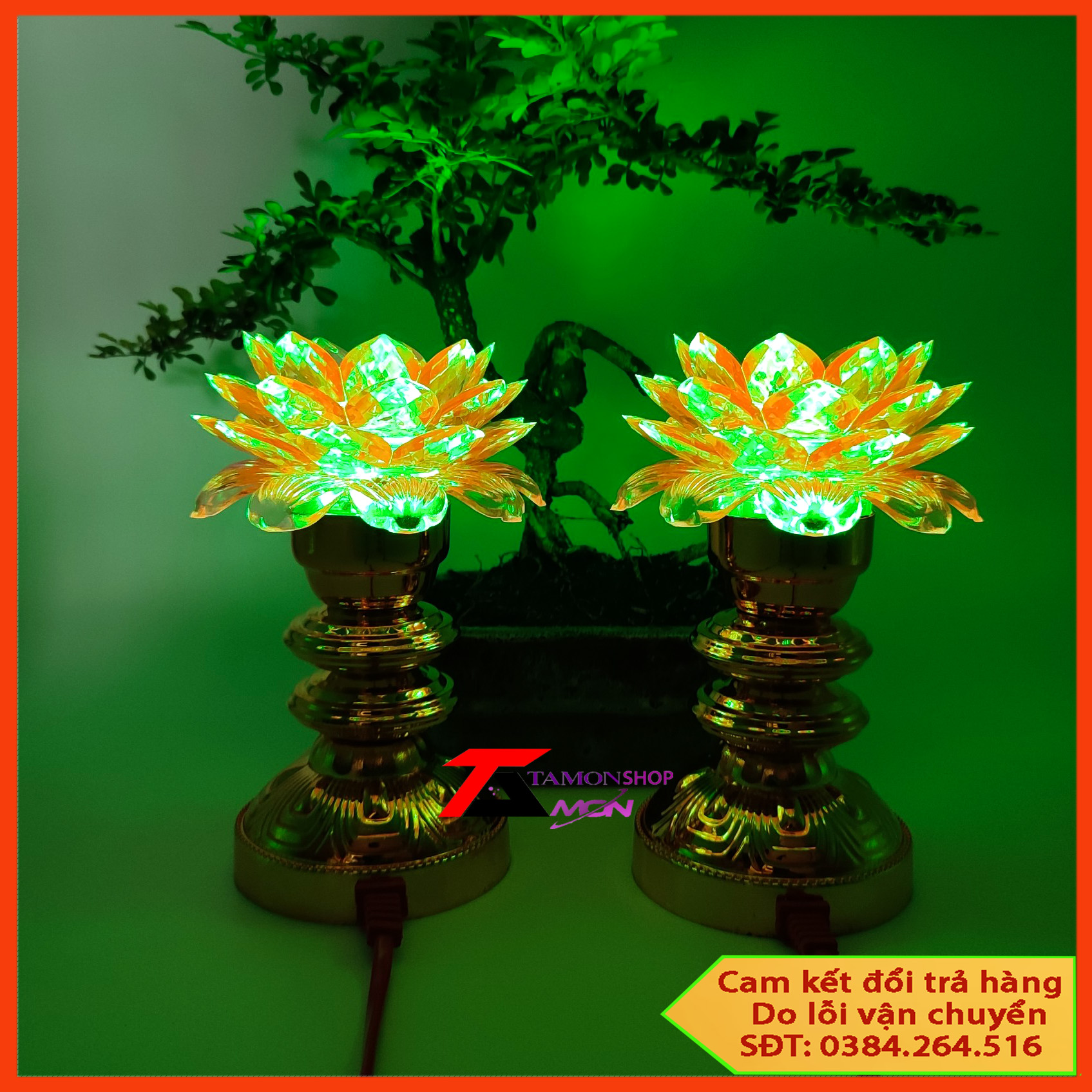 Pair of cooking lamp, Buddha temple pink lotus, 7-color noctilucent statue