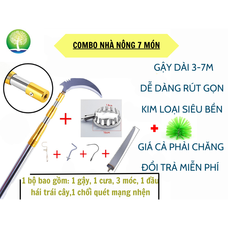 Dụng cụ gậy hái quả, sào hái trái cây, cây hái hoa quả rút gọn dài 3-7m có thể lắp kèm nhiều loại phụ kiện đa chức năng