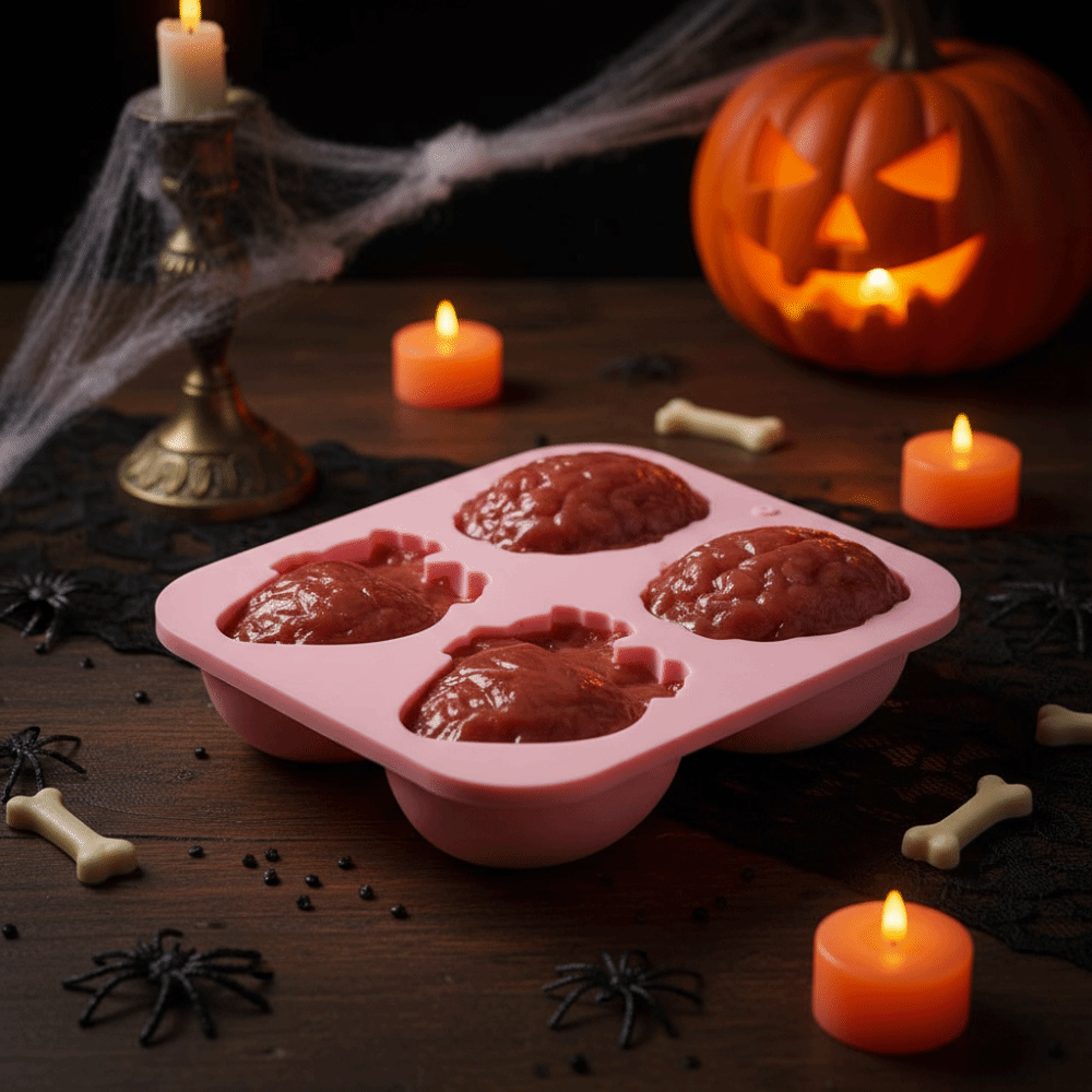 Multi-functional 4 Cavity Halloween Heart Brain Baking Mold Silicone Heat-resistant Organ Shape Baking Mold DIY 3D Ice Cube Tray Pudding.