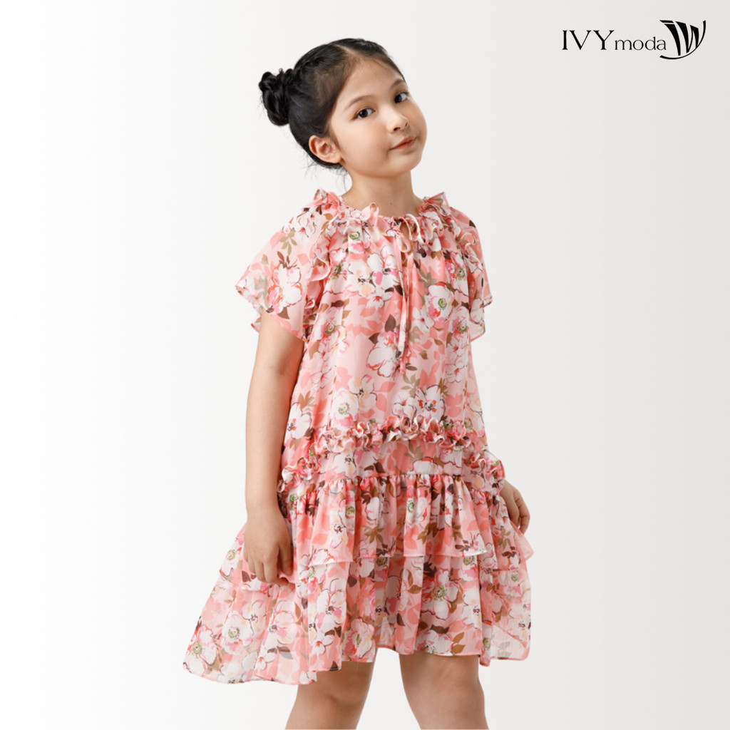 Đầm lụa nhấn bèo bé gái IVY moda MS 48G1506