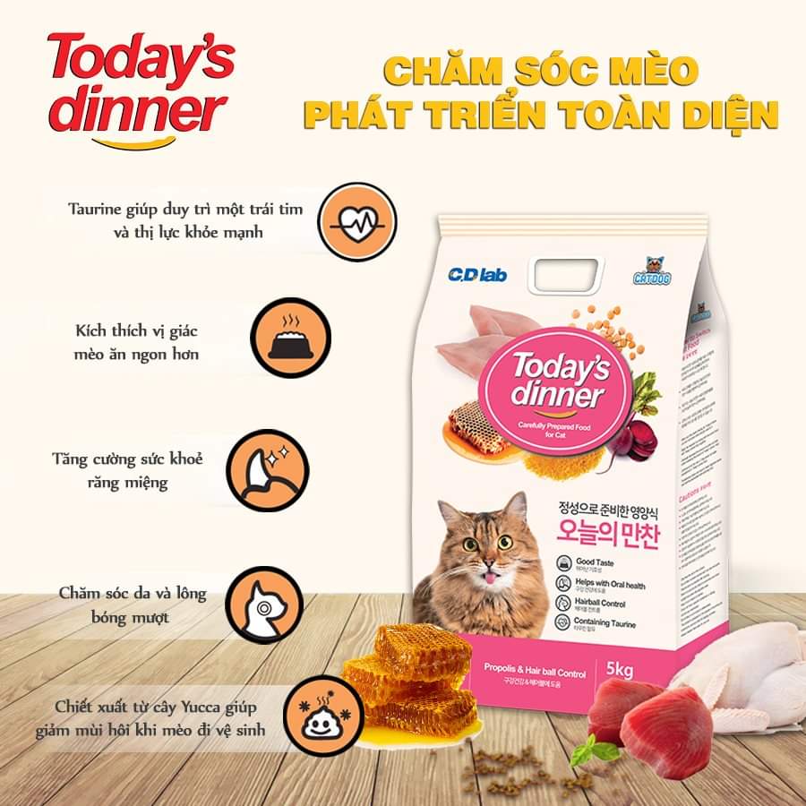 Hạt Today s Dinner 5kg cho mèo mọi giai đoạn tuổi, tăng miễn dịch, ngừa búi lông thumbnail