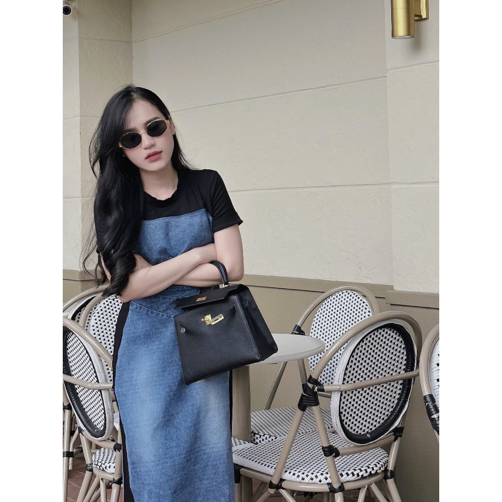 ĐẦM MIDI ĐEN JEAN PHỐI WAS SUÔNG (TH)