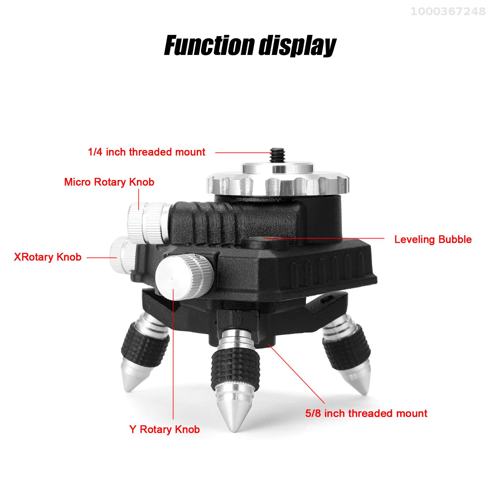 360° Rotatable Aluminum Alloy Bracket Base 1/4'' Interface Fine Adjustment Tripod Stand for Laser Level