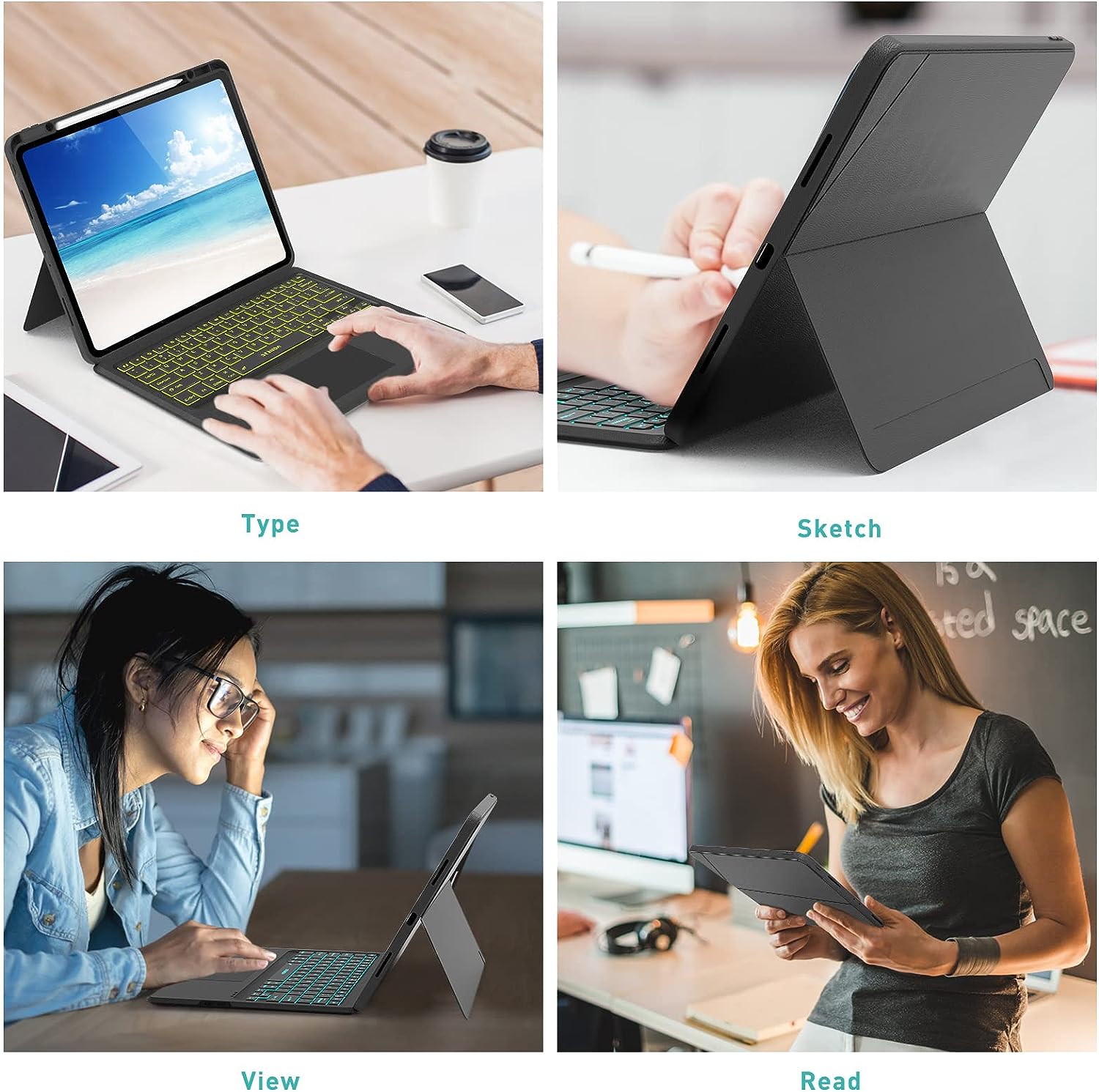 MD IPad Pro 12.9 Case with Keyboard, Keyboard Case for iPad Pro 12.9 inch 6th/5th/4th/3rd Gen, Bluetooth Backlit Keyboard with Trackpad, Apple Pencil Holder, for (2018-2022) iPad Pro 12.9, Black