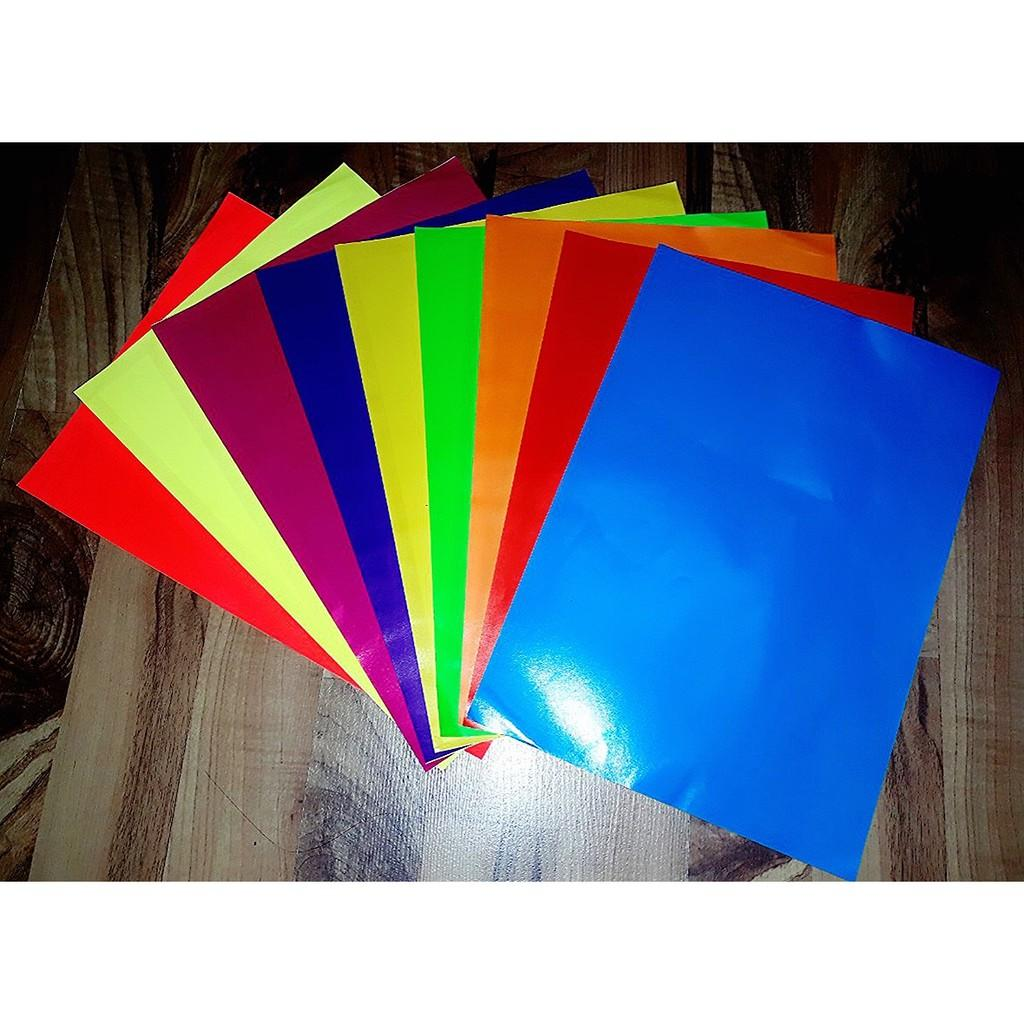 Xấp 100 tờ giấy decal A4 màu dạ quang