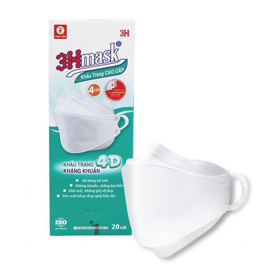 Combo 10 Hộp Khẩu trang 4D Vĩnh Tiến 3HMask chính hãng cao cấp quai dẹp chống đau tai