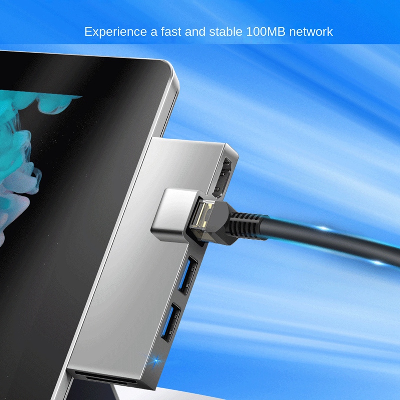 For Surface Pro 4 5 6 Docking Station Hub with 4K -Compatible TF Card Reader Gigabit Ethernet 2 USB 3.1 Gen 1 Port
